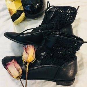 Black crotchet booties